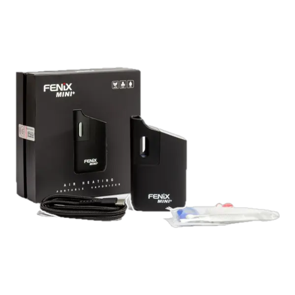 Waporyzator Fenix Mini Plus — zestaw z opakowaniem, kablem i częściami