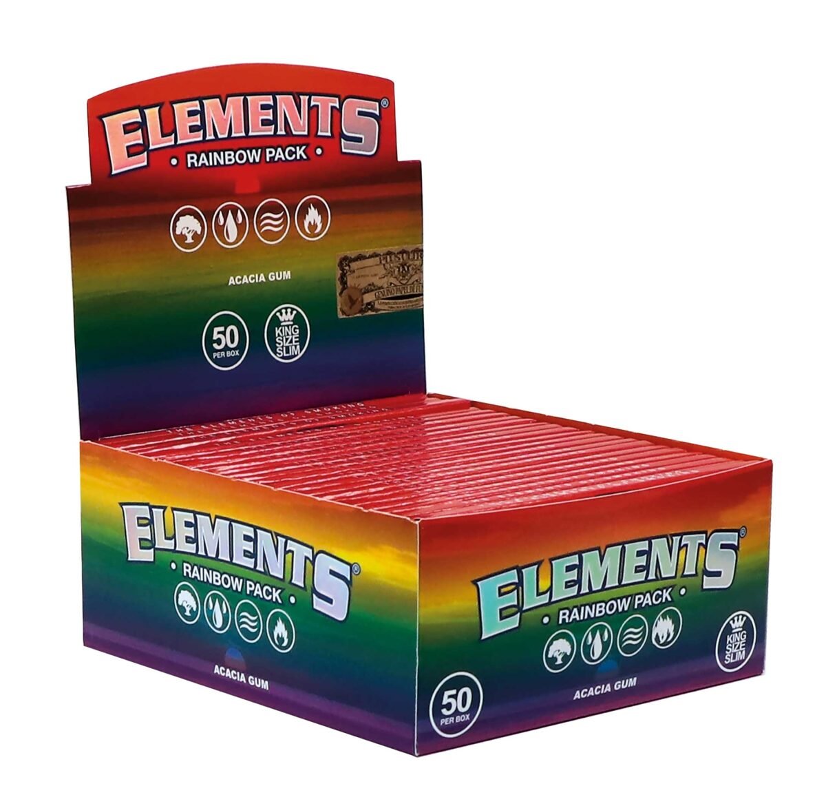 Bibułki bletki ELEMENTS RAINBOW King Size Slim 32x50 BOX - obrazek 3