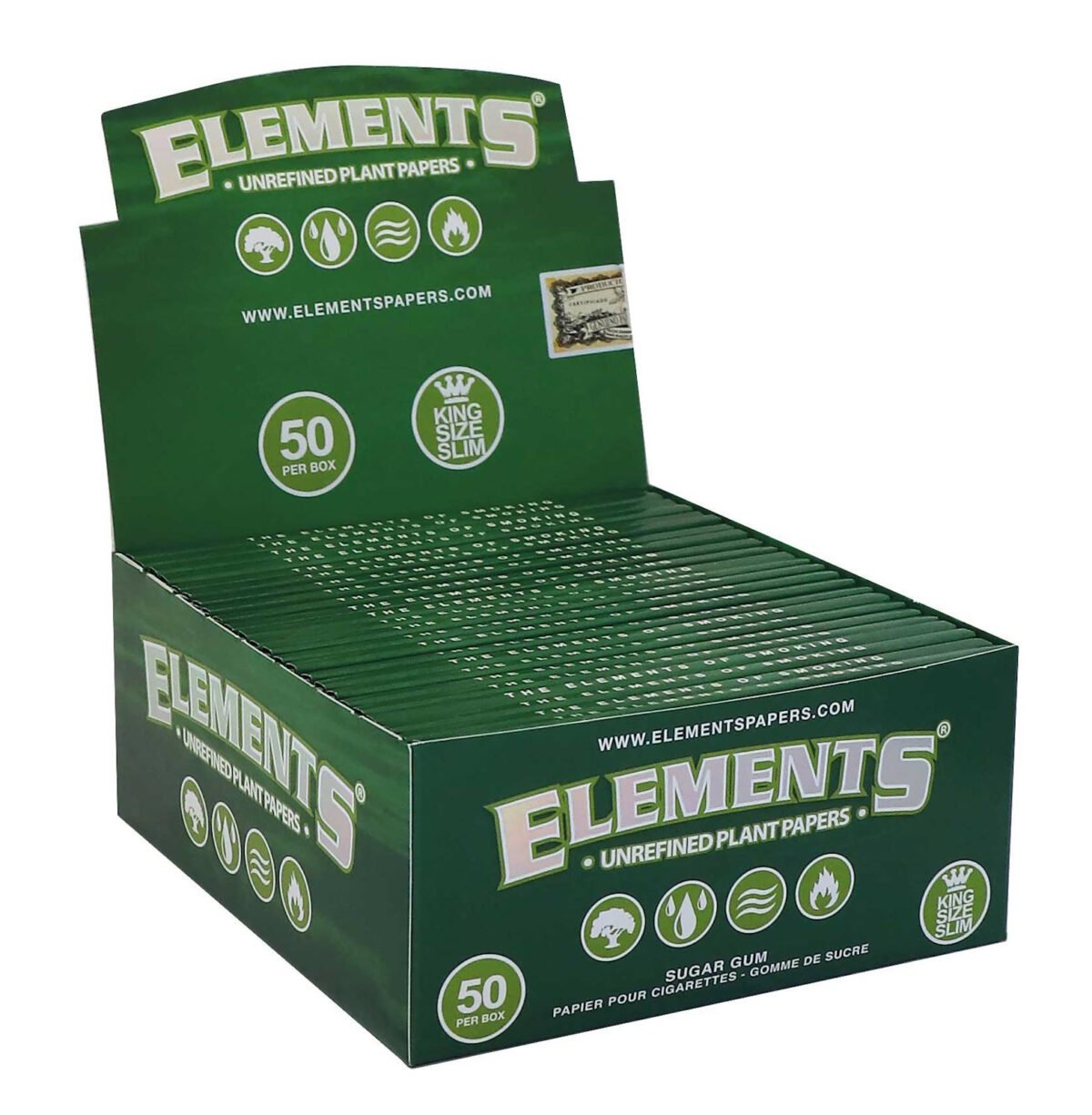 Bibułki bletki ELEMENTS GREEN King Size Slim 32x50 BOX - obrazek 3